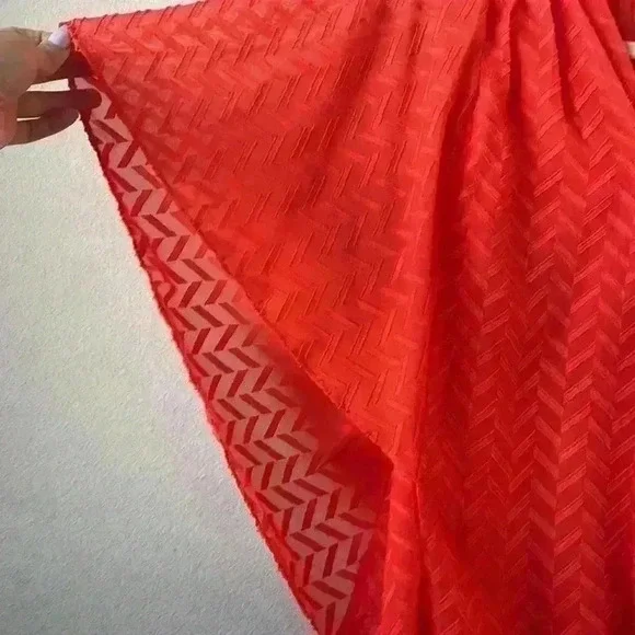 VINCE CAMUTO- NWT Orange Citrus Splash Ruffled Sleeves Blouse Sz Small - Picture 6 of 15